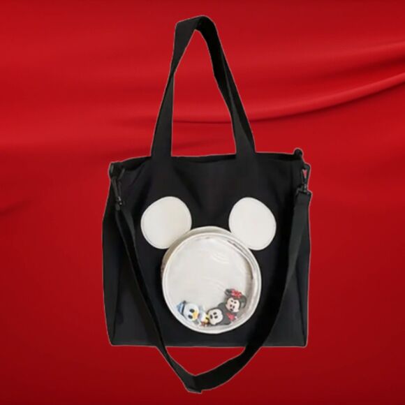 Black Bag White Mickey Head Clear Pocket Includes Mickey Minnie & Donald Figures - Picture 12 of 13